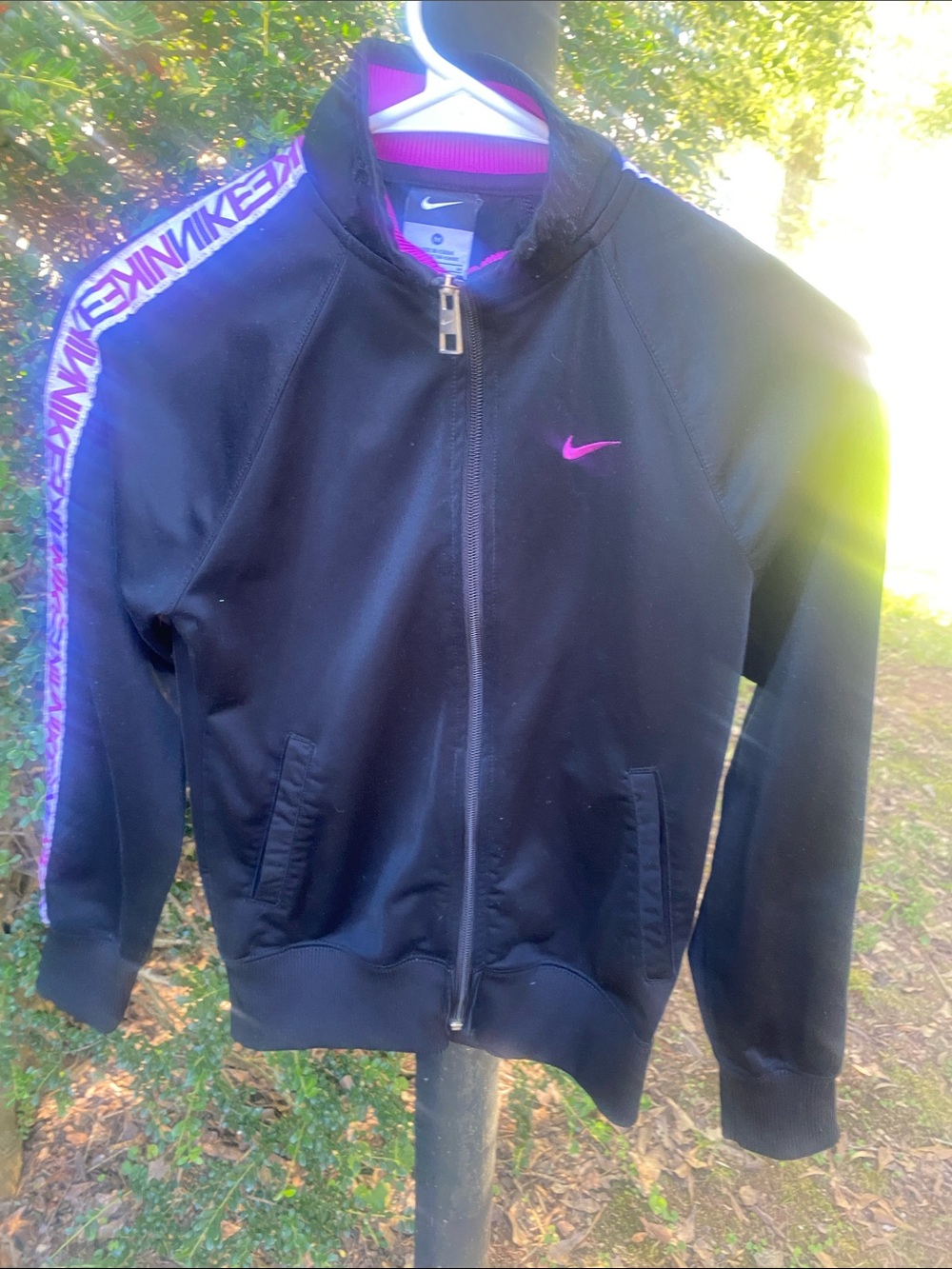 Nike Black Varsity-Style Jacket with Pink Accents